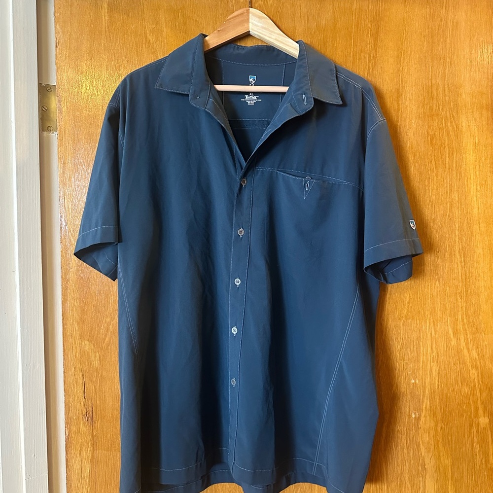 Men's Kuhl TuffleEx Short Sleeve Button Up Blue Shirt